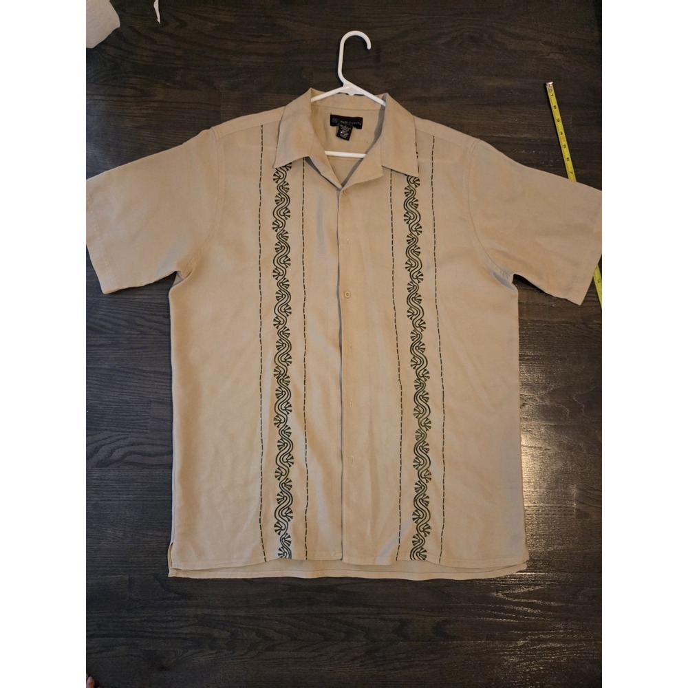 R&R Casuals Men's Size Large Shirt Brown/tan Short Sleeve Button Up Collared